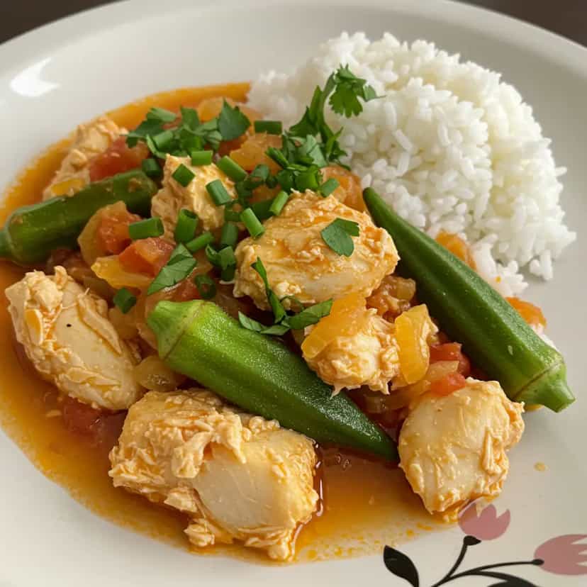 Foto deliciosa de Bacalhau com Quiabo ao Molho de Tomate pronta para servir - Peixes & Frutos do Mar