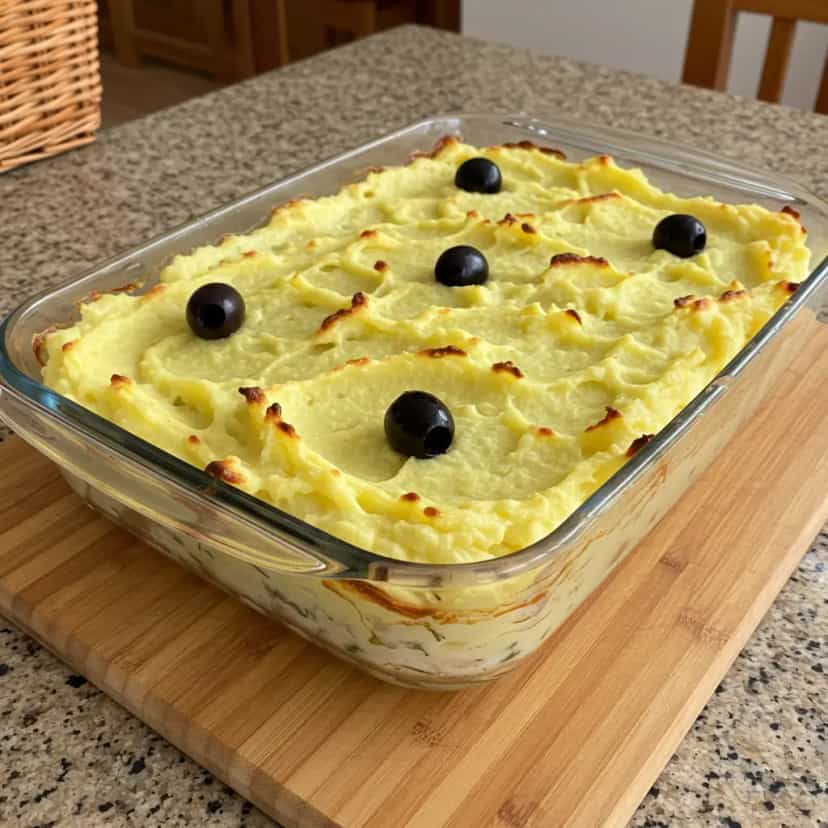 Foto deliciosa de Bacalhau Gratinado com Purê de Batata pronta para servir - Peixes & Frutos do Mar
