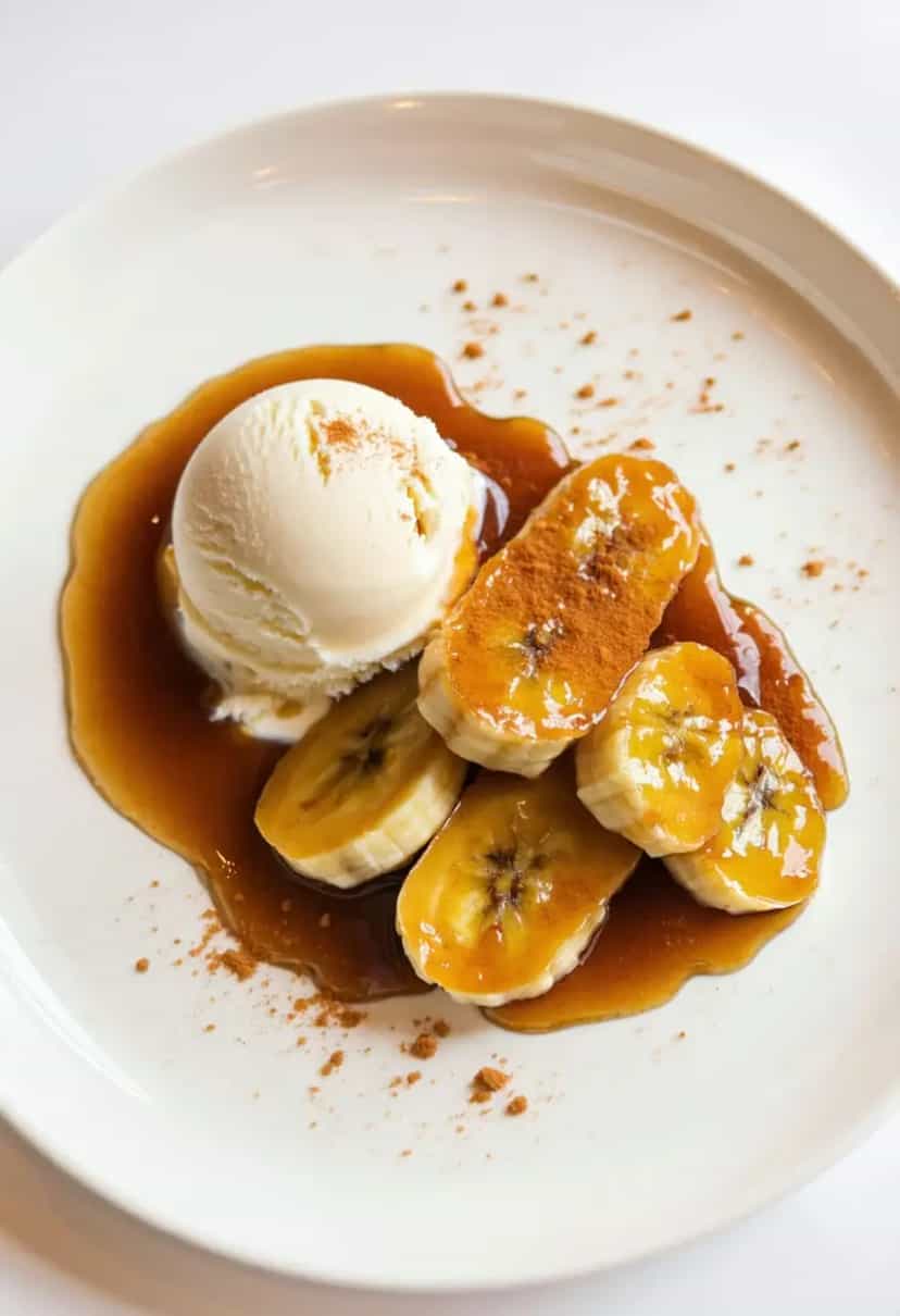 Foto deliciosa de Banana Flambada com Sorvete pronta para servir - Doces Gelados & Sorvetes