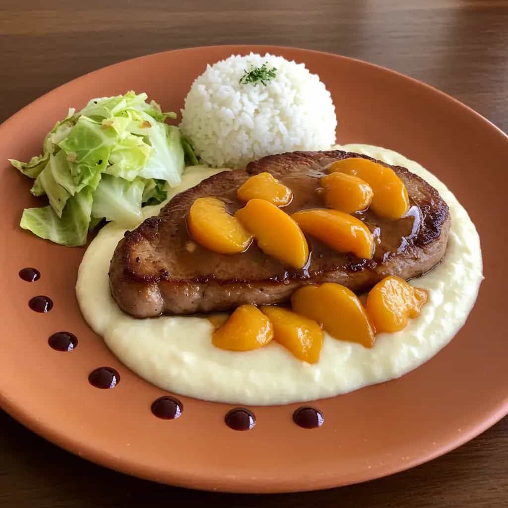 Barriga de Porco ao Molho de Pêssego