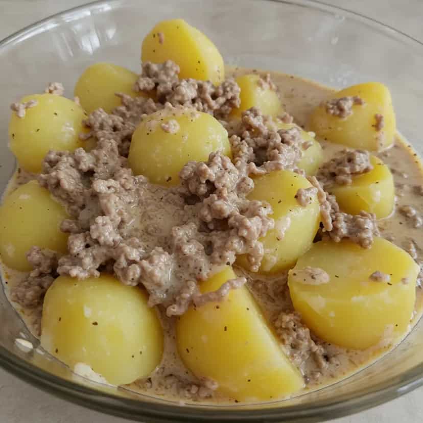 Foto deliciosa de Batata Cremosa com Carne Moída pronta para servir - Carnes & Frango