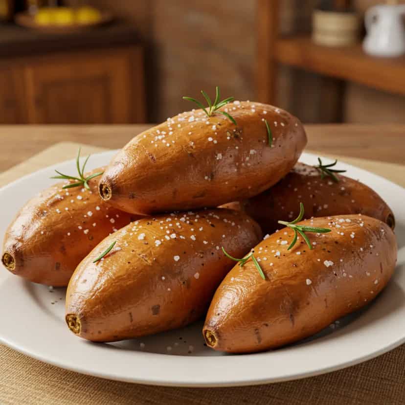 Foto deliciosa de Batata doce ao forno com casca pronta para servir - Almoço & Jantar