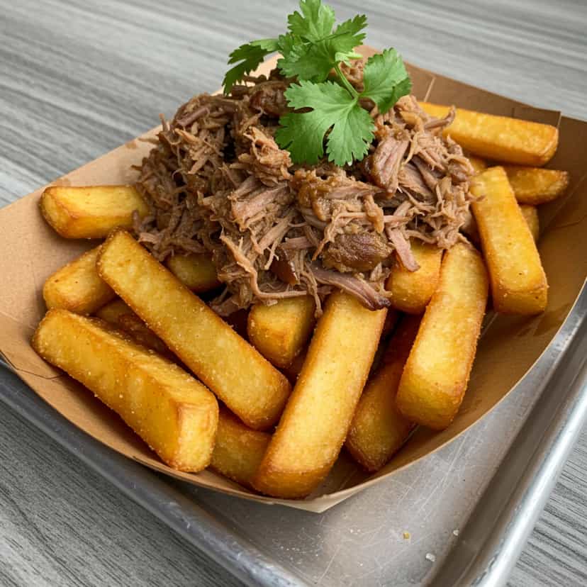 Foto deliciosa de Batata Frita com Carne-Seca Desfiada pronta para servir - Pratos Brasileiros Icônicos