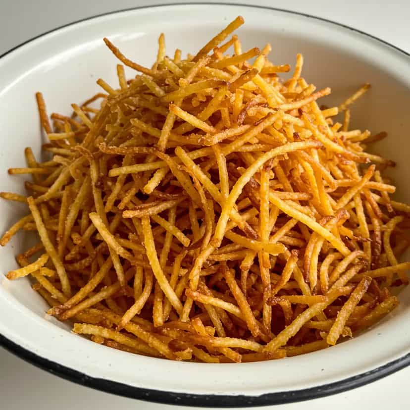 Foto deliciosa de Batata Palha Caseira pronta para servir - Chips & Biscoitos