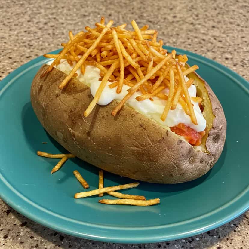 Foto deliciosa de Batata Recheada com Frango Cremoso pronta para servir - Carnes & Frango