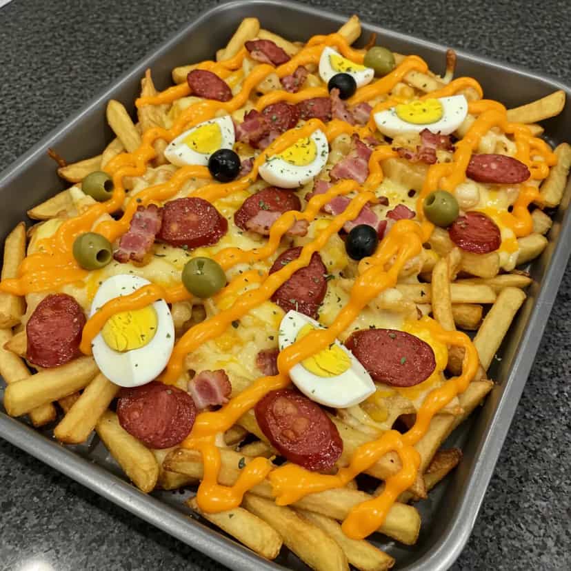 Foto deliciosa de Batata Rústica com Calabresa e Bacon pronta para servir - Pratos Brasileiros Icônicos