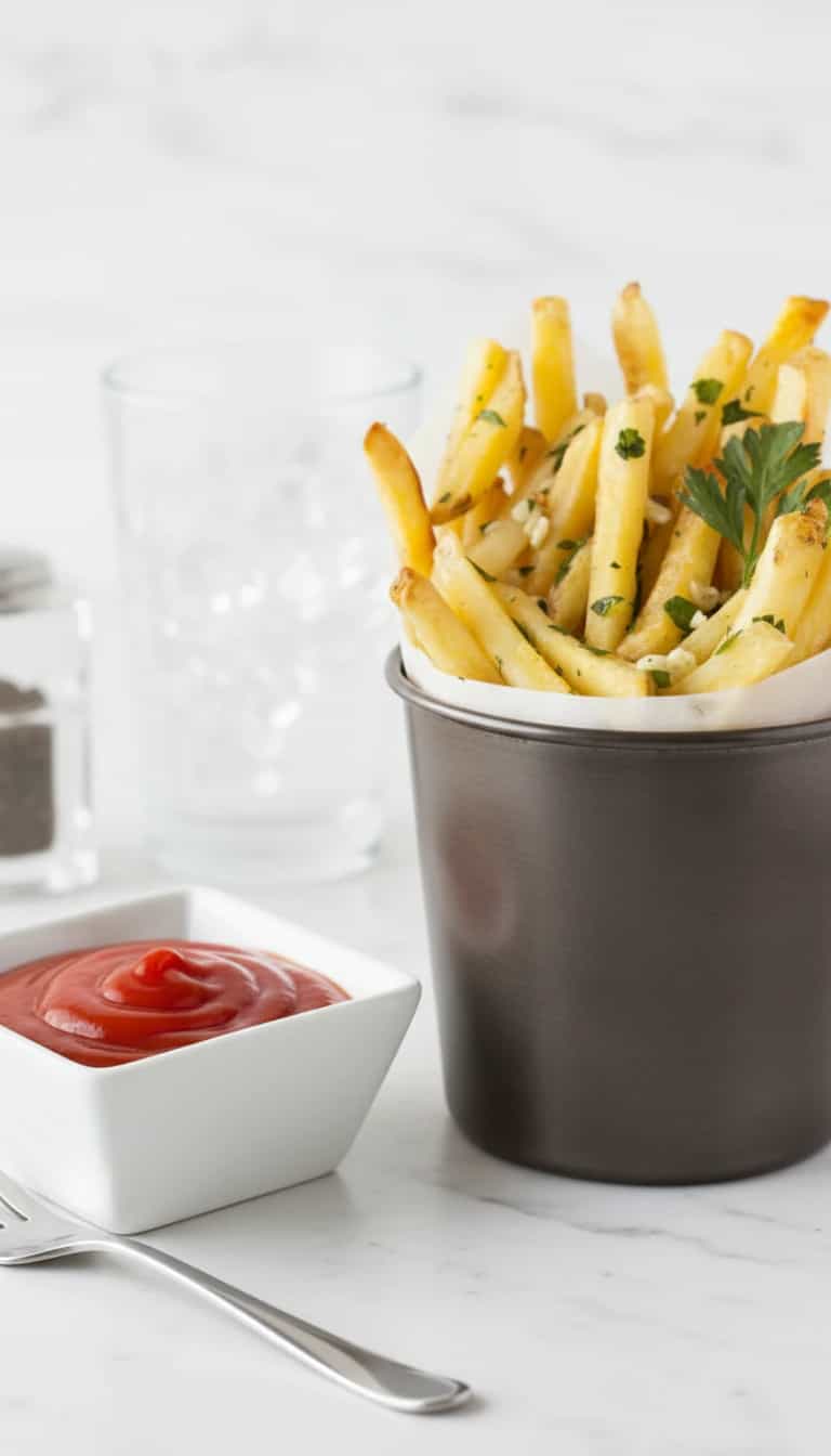 Foto deliciosa de Batatas Fritas ao Alho pronta para servir - Salgadinhos
