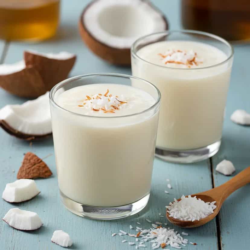 Foto deliciosa de Batida de Coco Cremosa pronta para servir - Coquetéis