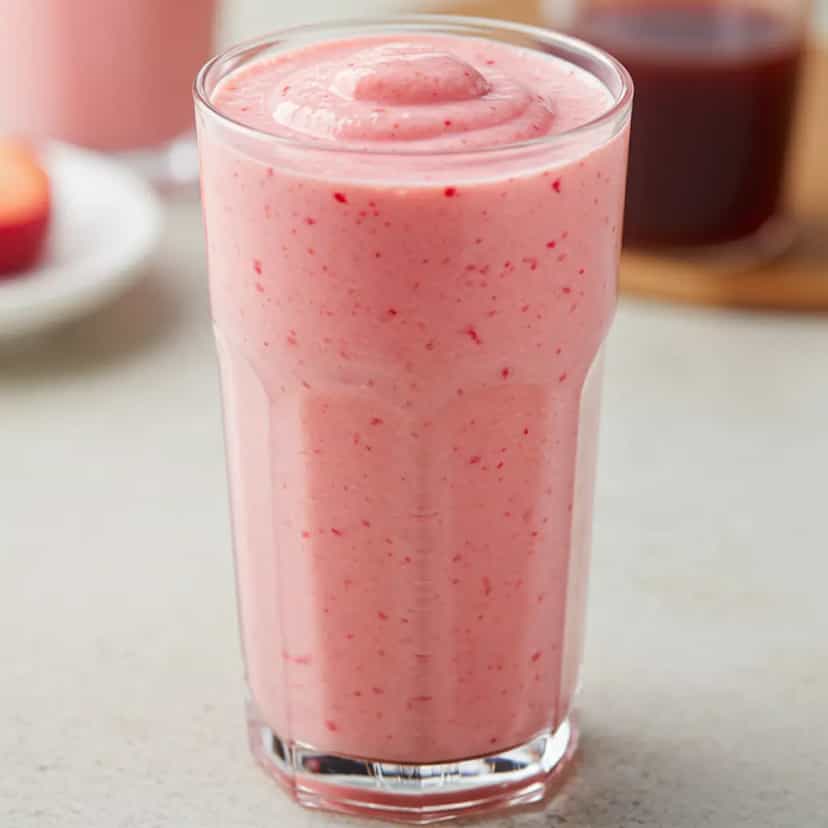 Foto deliciosa de Batida de morango sem álcool pronta para servir - Milkshakes