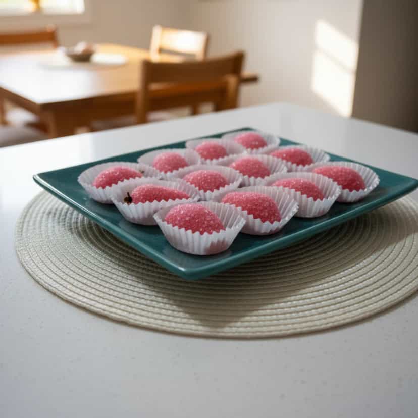 Foto deliciosa de Beijinho de Morango no Microondas pronta para servir - Sem Assar