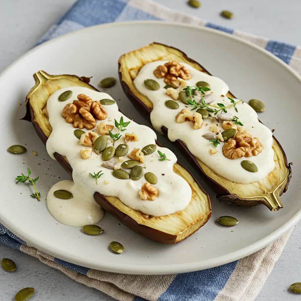 Berinjela Assada com Molho de Tahine