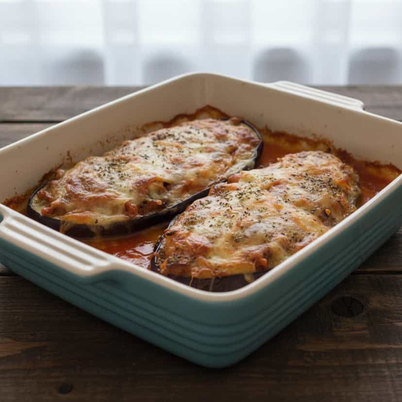 Foto deliciosa de Berinjela Recheada com Carne Moída pronta para servir - Carnes & Frango