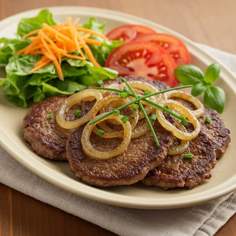 Foto deliciosa de Bife à Cerveja com Cebola Caramelizada pronta para servir - Carnes & Frango