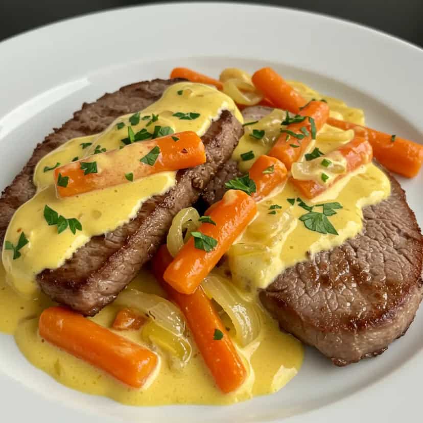 Foto deliciosa de Bife à Espanhola com Molho Cremoso pronta para servir - Carnes & Frango