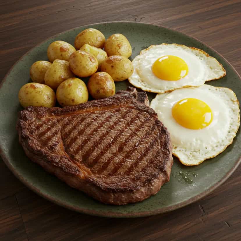 Foto deliciosa de Bife à Moda Caseira com Batata e Ovos pronta para servir - Carnes & Frango