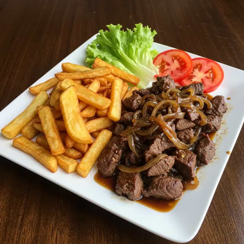 Foto deliciosa de Bife Acebolado com Batata Frita pronta para servir - Carnes & Frango