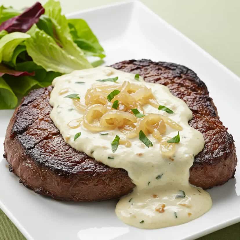 Foto deliciosa de Bife Acebolado com Maionese pronta para servir - Outras Receitas