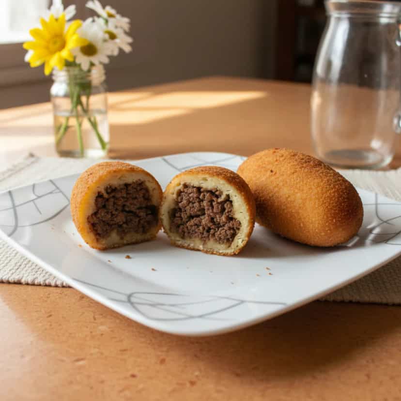Foto deliciosa de Bolinho de Aipim com Carne Moída pronta para servir - Salgadinhos