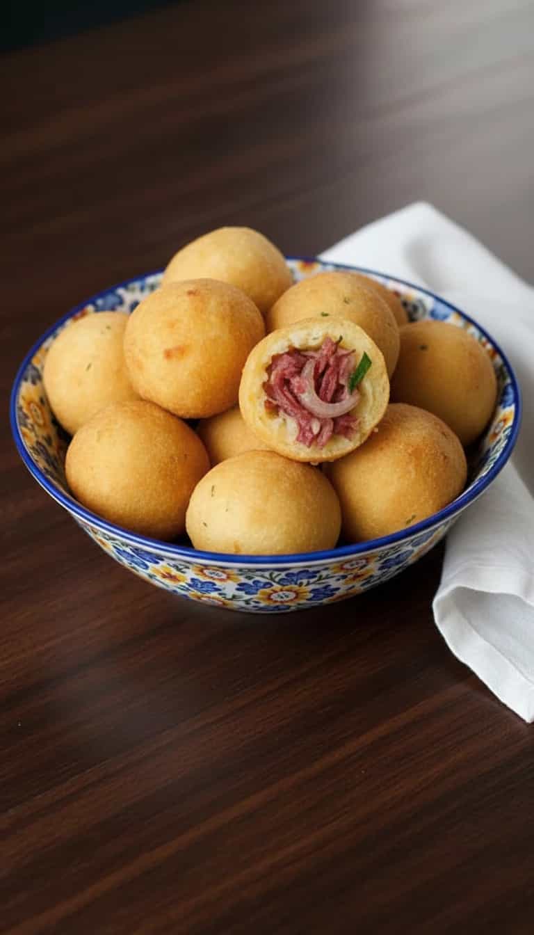 Foto deliciosa de Bolinho de Mandioca com Carne-Seca pronta para servir - Salgadinhos