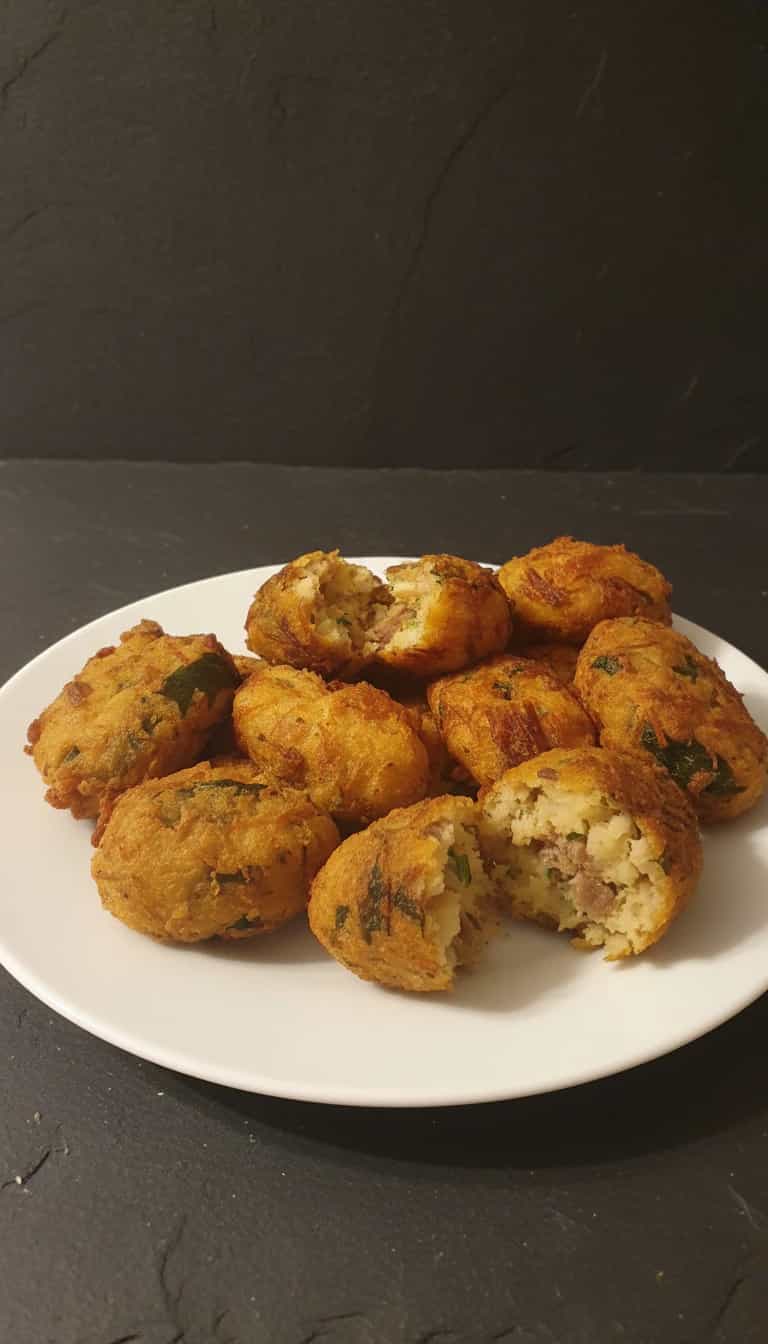 Foto deliciosa de Bolinhos de Arroz com Carne Seca pronta para servir - Salgadinhos