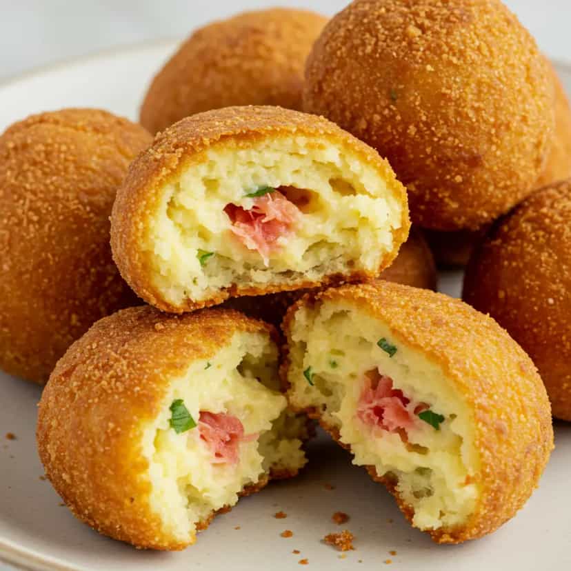 Foto deliciosa de Bolinhos de Mandioca com Carne Seca pronta para servir - Salgadinhos