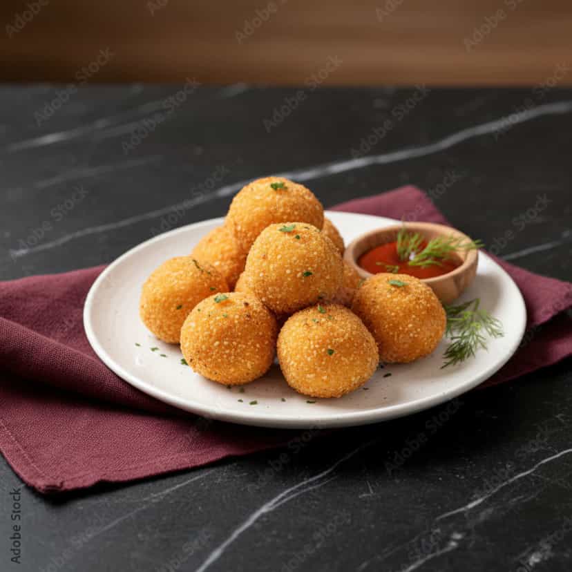 Foto deliciosa de Bolinhos de Queijo com Bacon pronta para servir - Salgadinhos