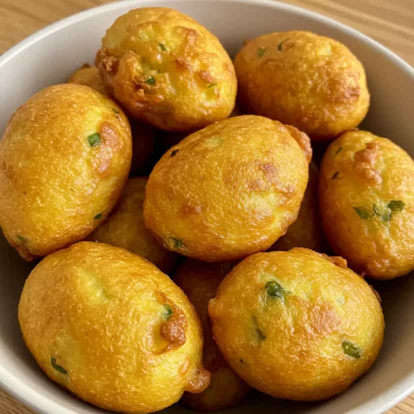 Foto deliciosa de Bolinhos Fritos de Fécula de Mandioca pronta para servir - Salgadinhos