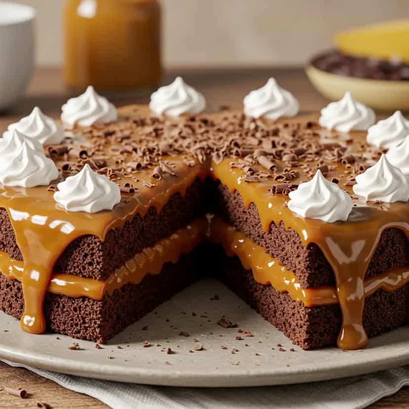 Foto deliciosa de Bolo de chocolate com doce de leite pronta para servir - Bolos & Cupcakes