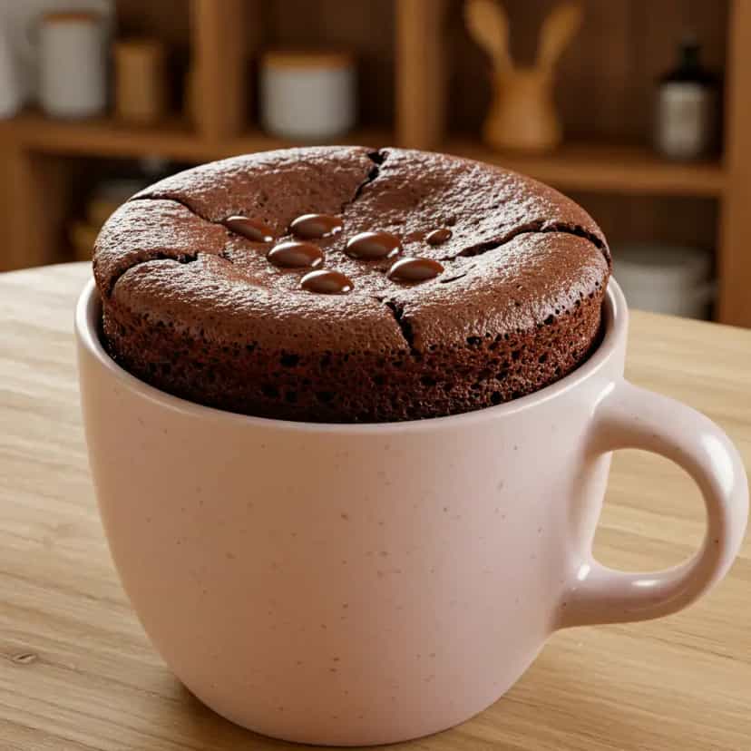 Foto deliciosa de Bolo de chocolate na caneca pronta para servir - No Micro-ondas