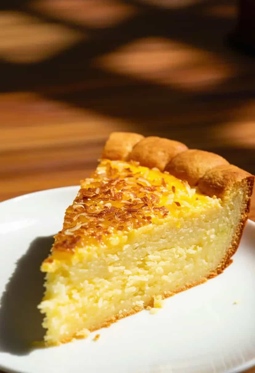 Foto deliciosa de Bolo de Fubá Cremoso com Coco pronta para servir - Café da Manhã Brasileiro