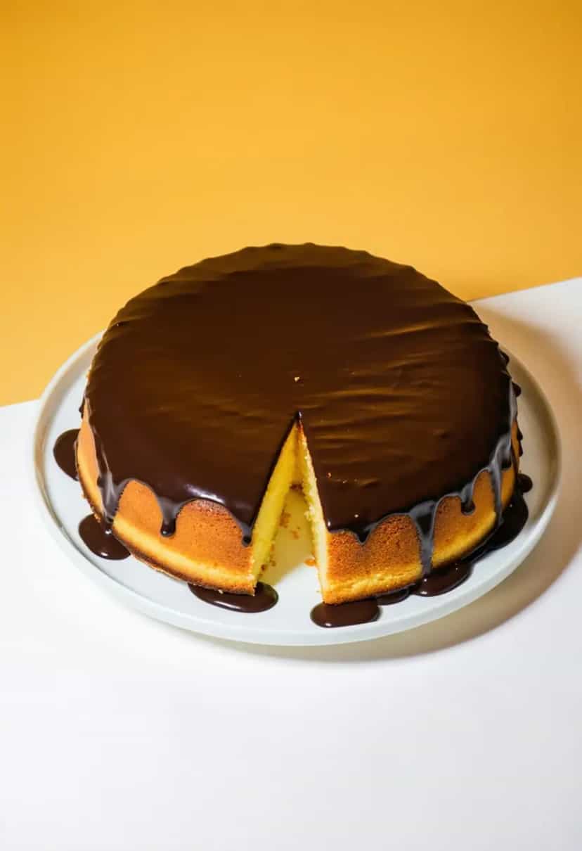 Foto deliciosa de Bolo de Laranja com Cobertura de Chocolate pronta para servir - Bolos & Cupcakes