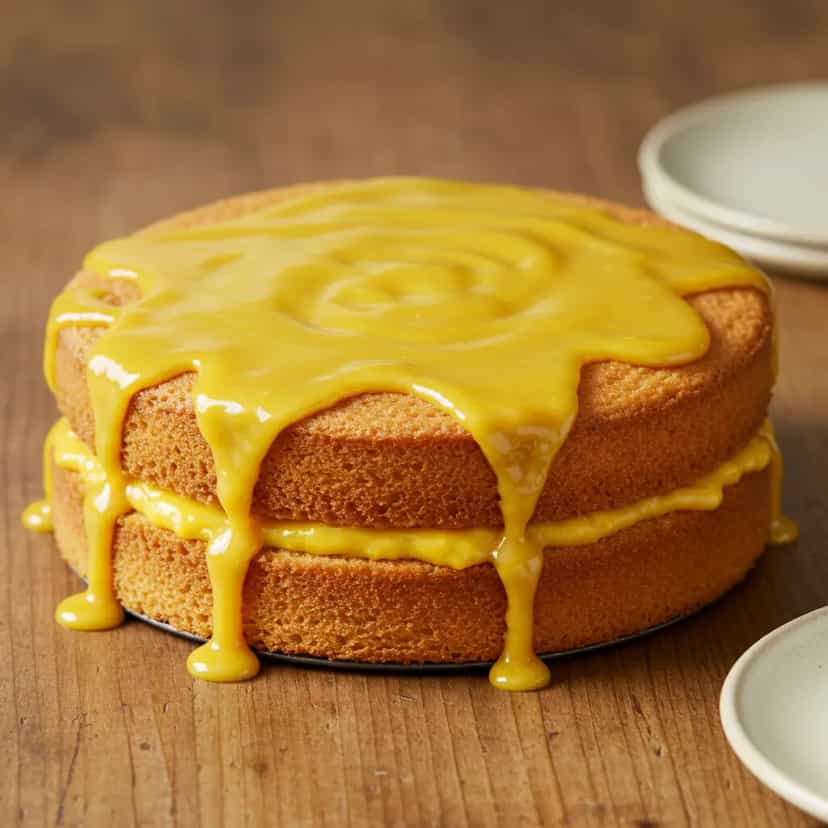 Foto deliciosa de Bolo de Maracujá com Calda Cremosa pronta para servir - Bolos & Cupcakes