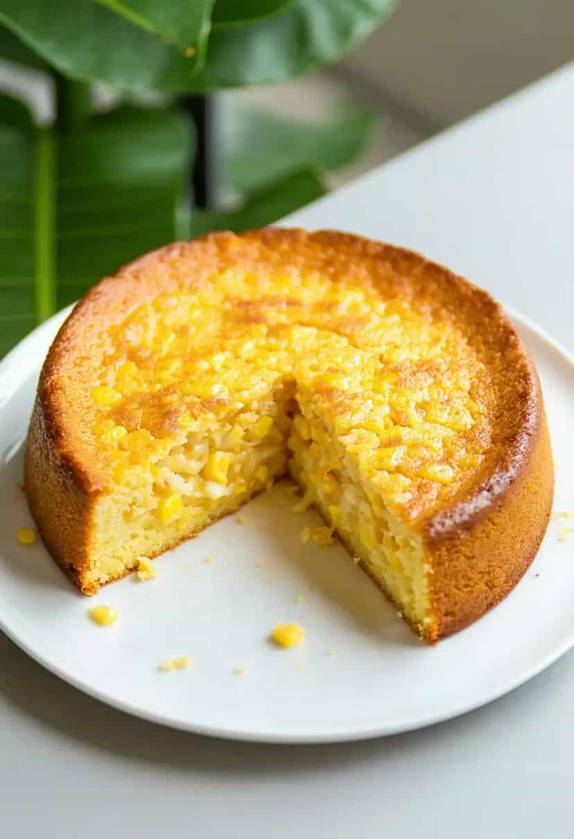 Foto deliciosa de Bolo de Milho Cremoso no Liquidificador pronta para servir - Café da Manhã Brasileiro
