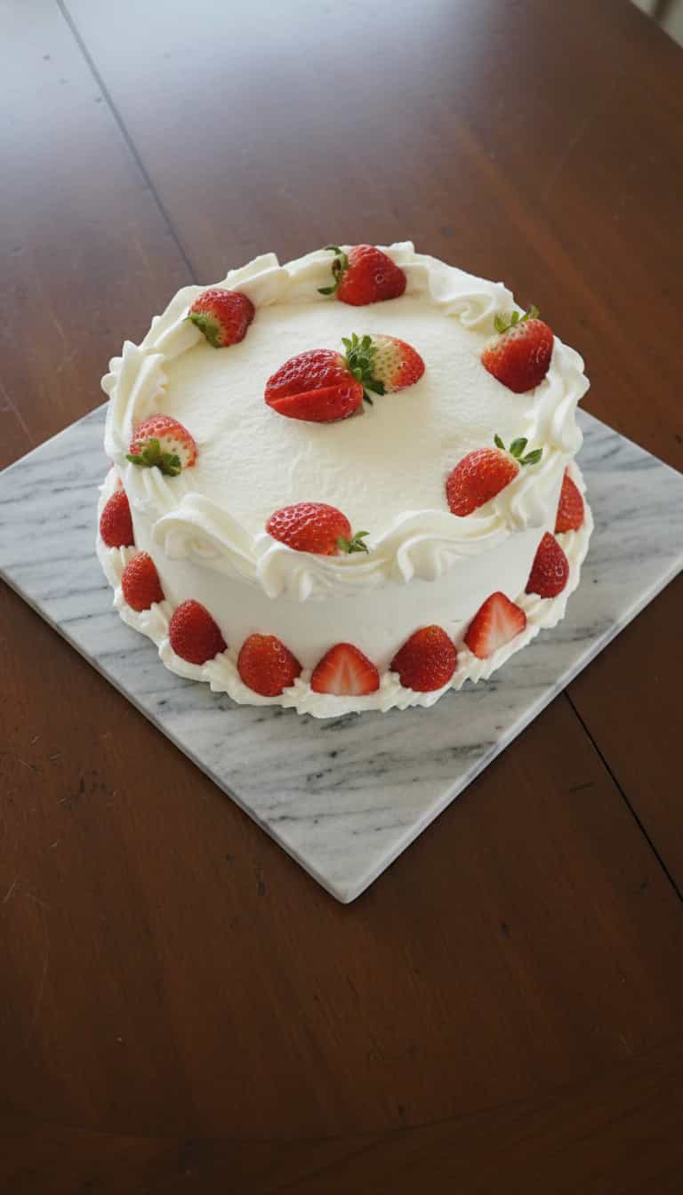 Foto deliciosa de Bolo de Morango com Brigadeiro Branco pronta para servir - Bolos & Cupcakes