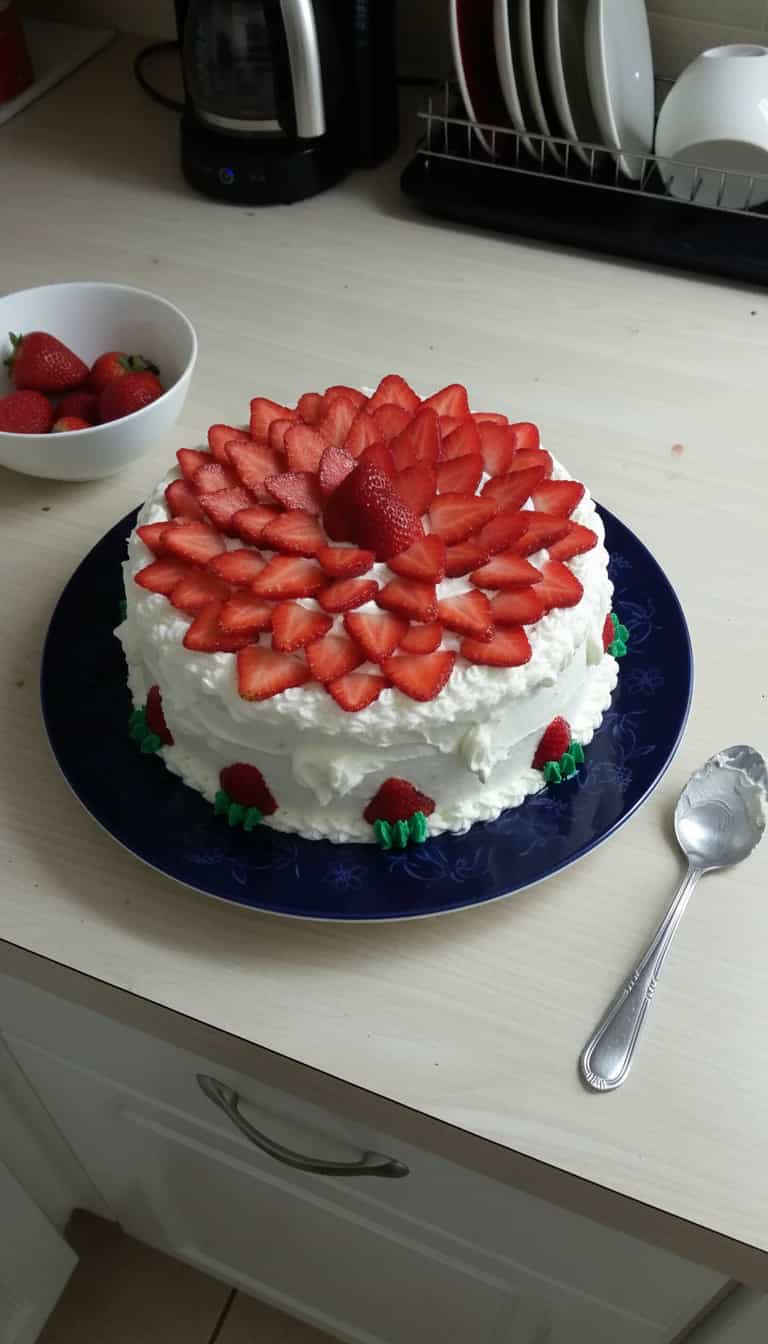 Foto deliciosa de Bolo de Morango com Chantilly pronta para servir - Bolos & Cupcakes