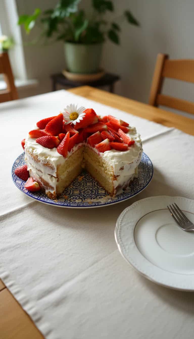Foto deliciosa de Bolo de Morango com Iogurte pronta para servir - Bolos & Cupcakes