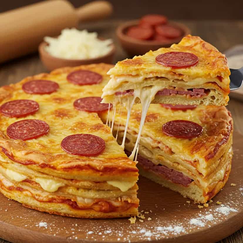 Foto deliciosa de Bolo de Pizza de Pepperoni pronta para servir - Lanches de Padaria