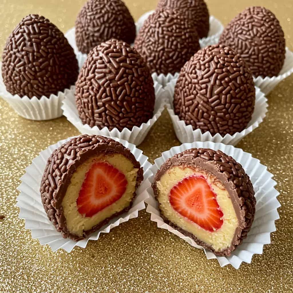 Bombom de brigadeiro com morango