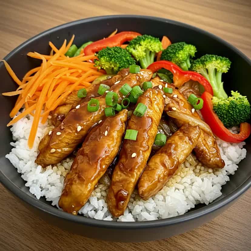 Foto deliciosa de Bowl de Frango Teriyaki com Legumes pronta para servir - Bowls & Noodles