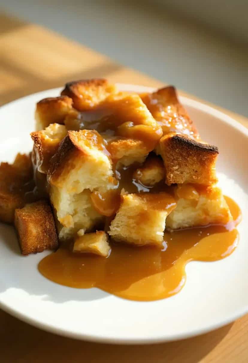 Foto deliciosa de Pudim de Pão com Molho de Caramelo pronta para servir - Pudins & Cremes