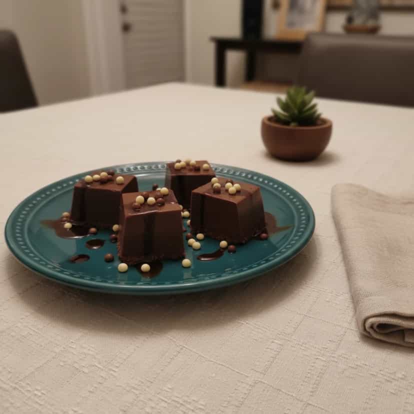 Foto deliciosa de Brigadeirão cremoso com confeitos pronta para servir - Pudins & Cremes