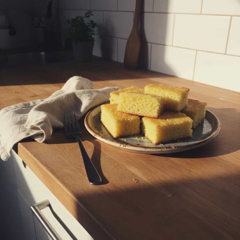 Foto deliciosa de Broa de Fubá cremosa com Coco pronta para servir - Lanches de Padaria