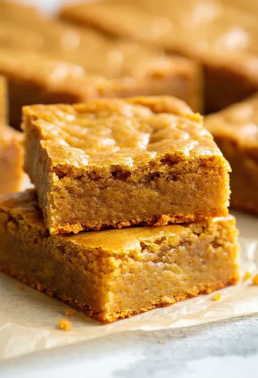 Foto deliciosa de Blondies de Açúcar Mascavo pronta para servir - Brownies & Cookies