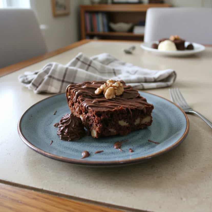 Foto deliciosa de Brownie de Creme de Avelã com Nozes pronta para servir - Brownies & Cookies