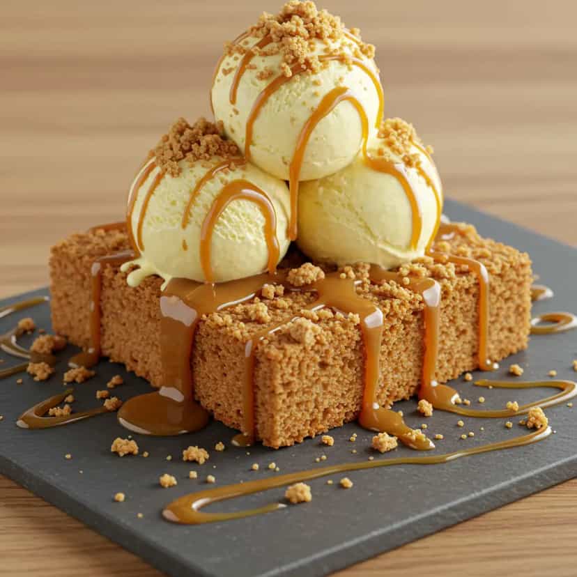 Foto deliciosa de Brownie de Doce de Leite com Crumble pronta para servir - Brownies & Cookies