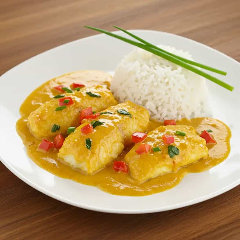 Foto deliciosa de Cação ao Leite de Coco Picante pronta para servir - Peixes & Frutos do Mar