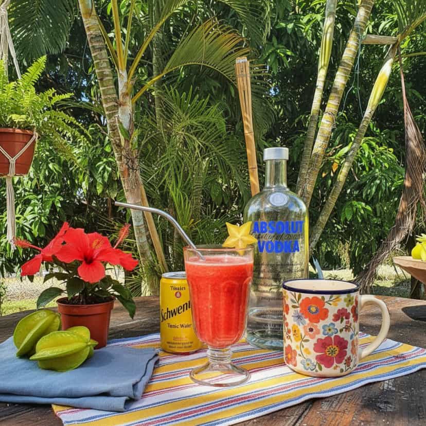 Foto deliciosa de Caipiroska de Framboesa e Carambola pronta para servir - Coquetéis