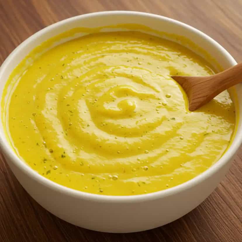 Foto deliciosa de Caldo de Aipim com Linguiça Calabresa pronta para servir - Sopas & Caldos