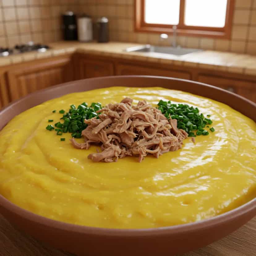 Foto deliciosa de Caldo de Mandioquinha com Carne Seca pronta para servir - Sopas & Caldos