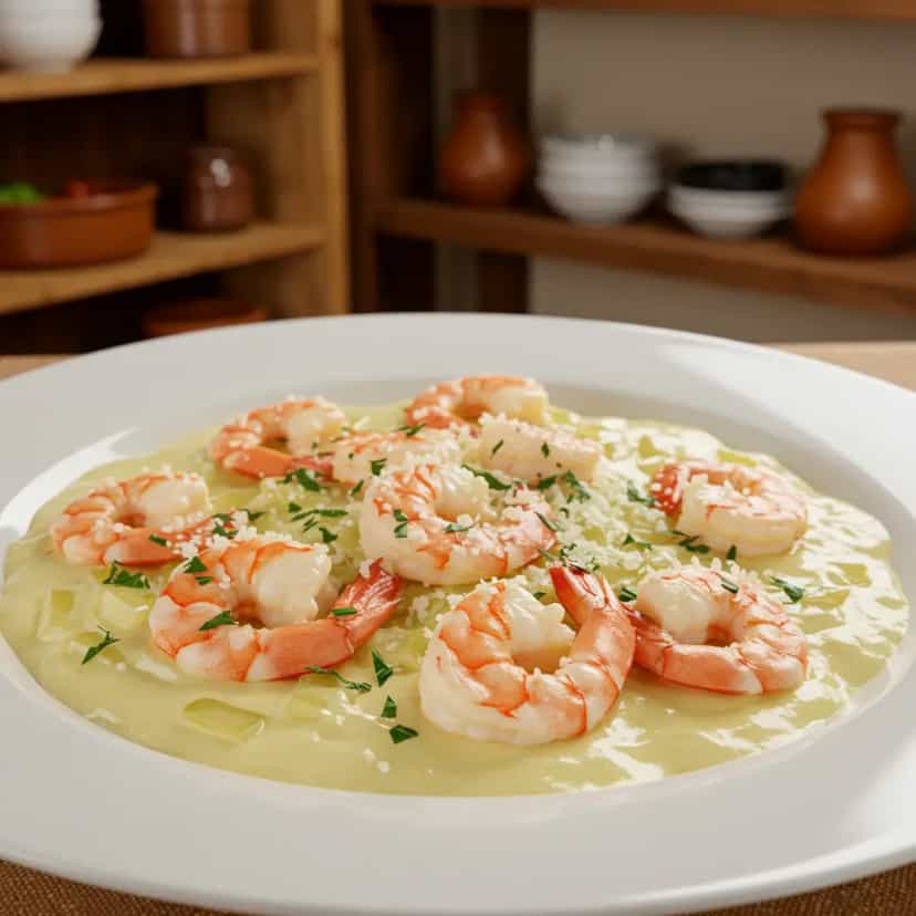 Foto deliciosa de Camarão ao Molho Branco pronta para servir - Peixes & Frutos do Mar